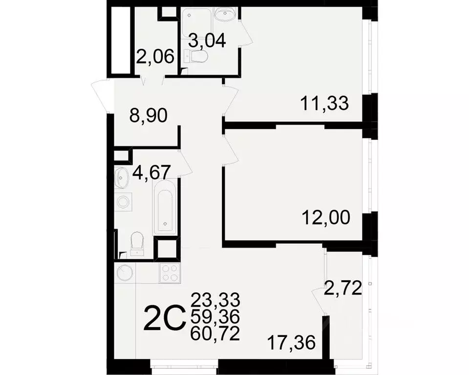 2-к кв. Рязанская область, Рязань Аура жилой комплекс (59.36 м) - Фото 1