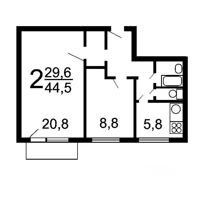 2-к кв. Москва ул. Госпитальный Вал, 3К6 (46.0 м) - Фото 2
