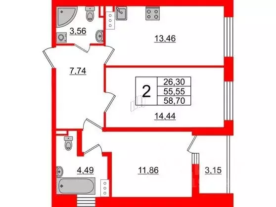 2-к кв. Санкт-Петербург Белоостровская ул., 10к2 (55.55 м) - Фото 0