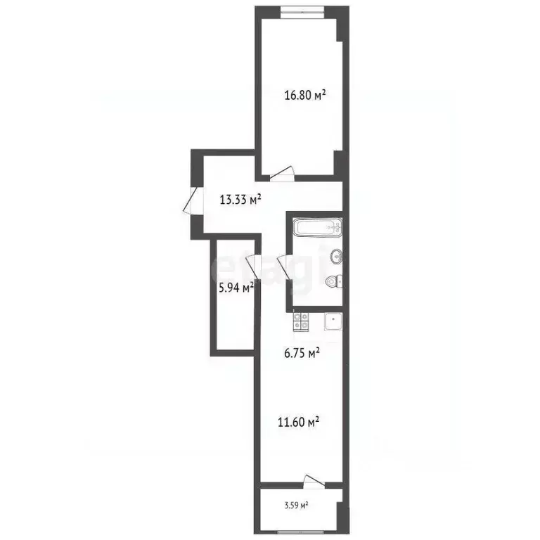 1-к кв. Ростовская область, Ростов-на-Дону Береговая ул., 73с2 (61.0 ... - Фото 1