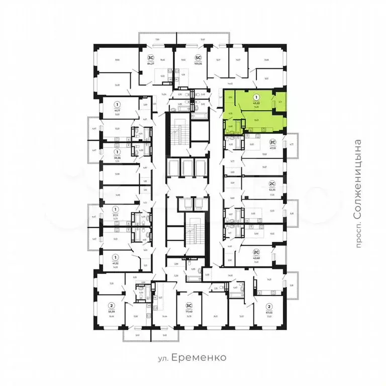 1-к. квартира, 43,1м, 13/24эт. - Фото 1