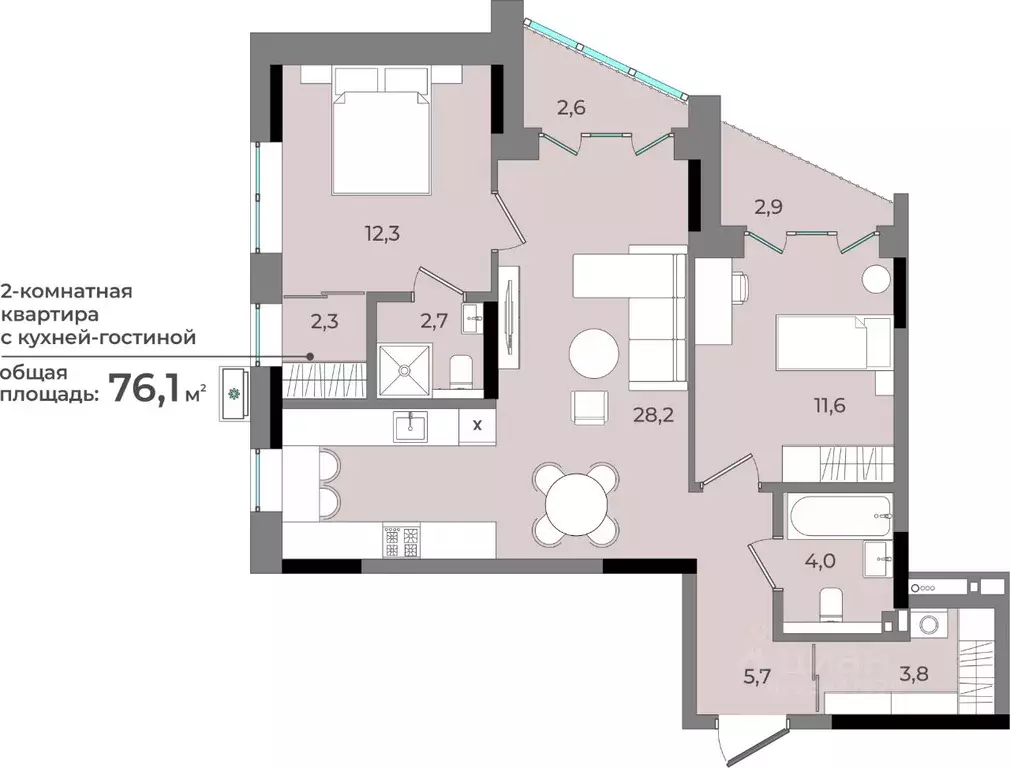 2-к кв. Удмуртия, Ижевск ул. Имени В.С. Тарасова, 6 (76.1 м) - Фото 0