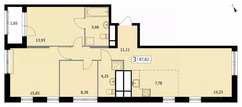 3-к кв. москва 3-я гражданская ул, 21 (86.3 м) - Фото 0