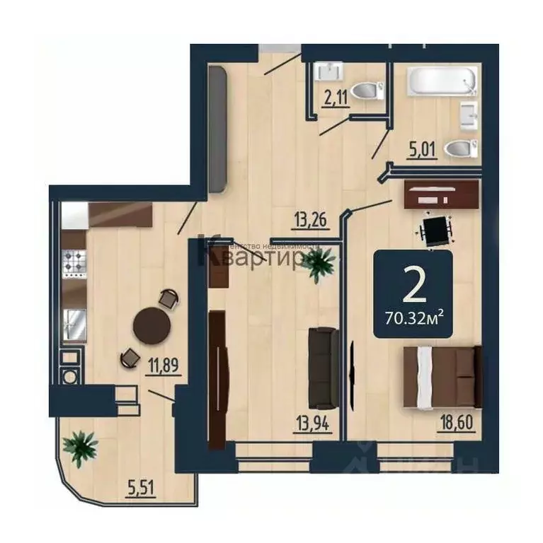 2-к кв. Смоленская область, Смоленск ул. Попова, 30 (70.32 м) - Фото 1