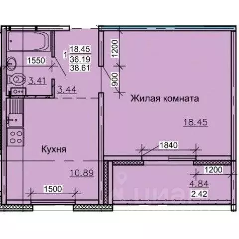Студия Алтайский край, Барнаул ул. Союза Республик (38.27 м) - Фото 0