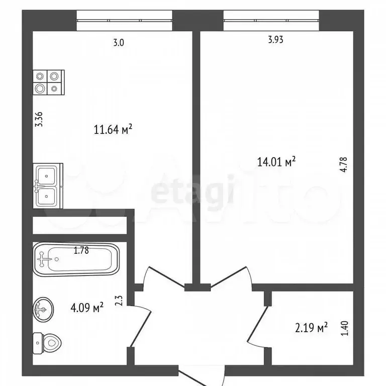 1-к. квартира, 36,9 м, 2/2 эт. - Фото 1