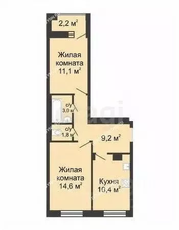 2-к кв. Смоленская область, Смоленск ул. Попова, 113 (51.4 м) - Фото 2