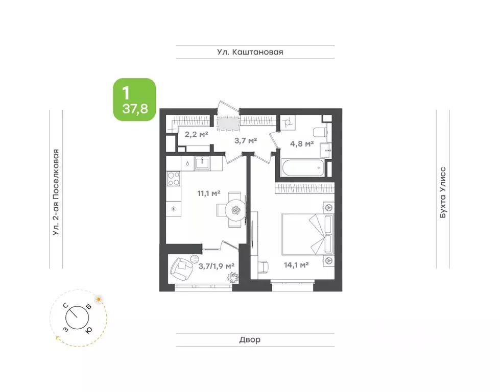 1-к кв. Приморский край, Владивосток ул. 3-я Поселковая, 16/1 (37.8 м) - Фото 1