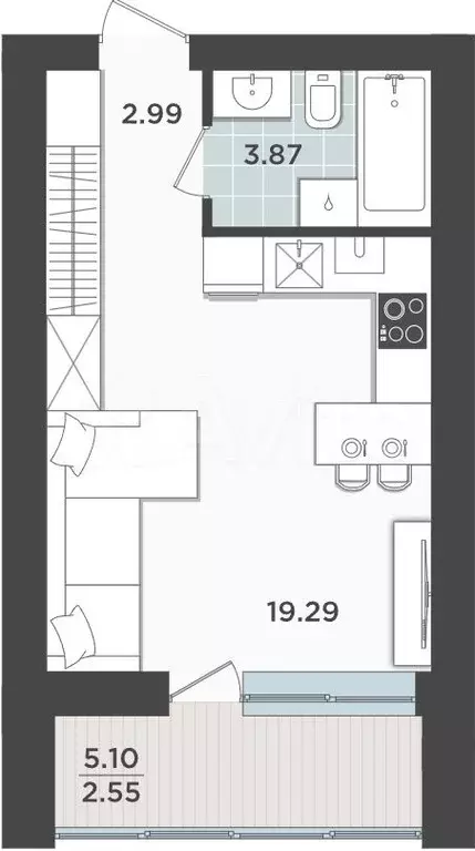 Квартира-студия, 28,7 м, 9/9 эт. - Фото 1