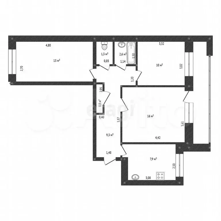 3-к. квартира, 65 м, 3/9 эт. - Фото 1