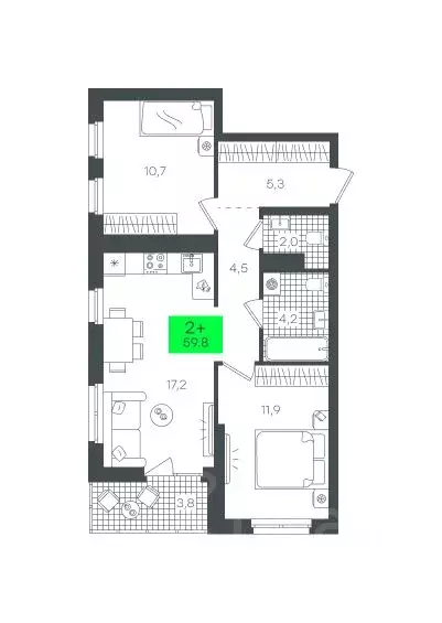 2-к кв. Тюменская область, Тюмень ул. Василия Малкова, 15 (59.8 м) - Фото 0