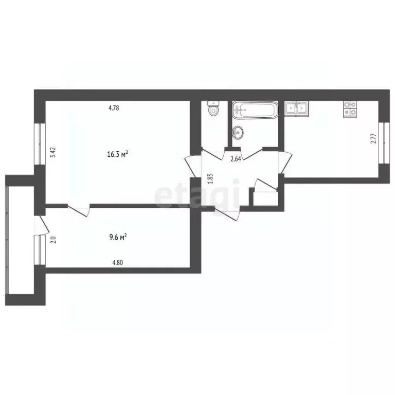 2-к кв. Коми, Ухта наб. Нефтяников, 2 (44.2 м) - Фото 0