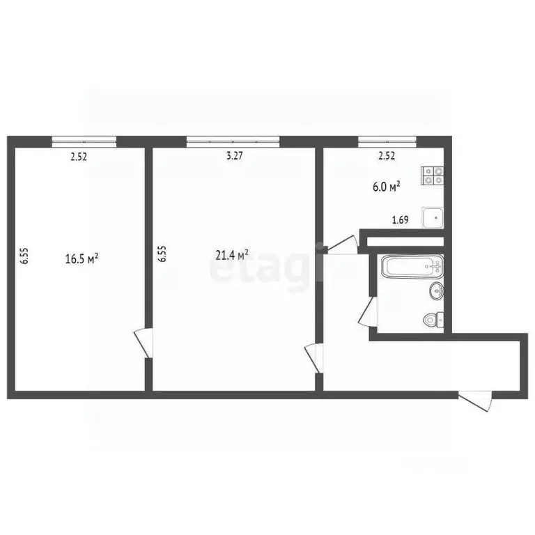 2-к кв. Кемеровская область, Новокузнецк просп. Бардина, 22 (48.0 м) - Фото 1