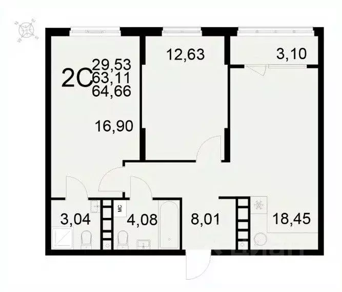 2-к кв. Рязанская область, Рязань ул. Бирюзова (64.66 м) - Фото 1
