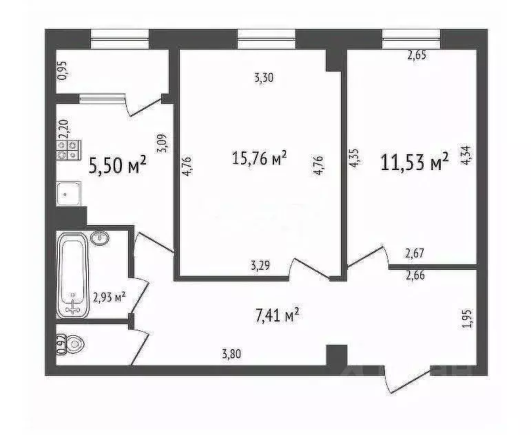 2-к кв. Башкортостан, Стерлитамак ул. Гоголя, 130А (53.7 м) - Фото 2
