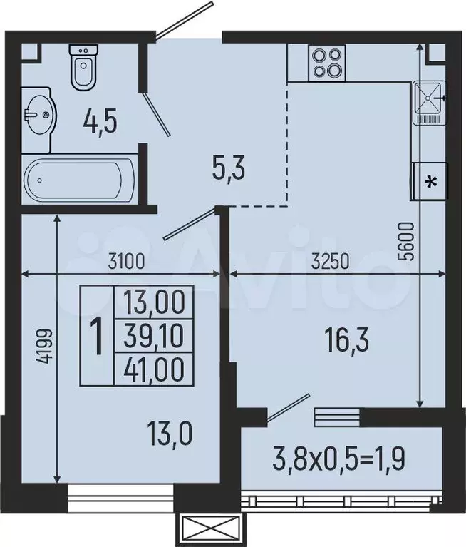 1-к. квартира, 41 м, 2/7 эт. - Фото 0