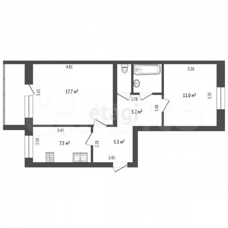 2-к. квартира, 51 м, 2/5 эт. - Фото 0