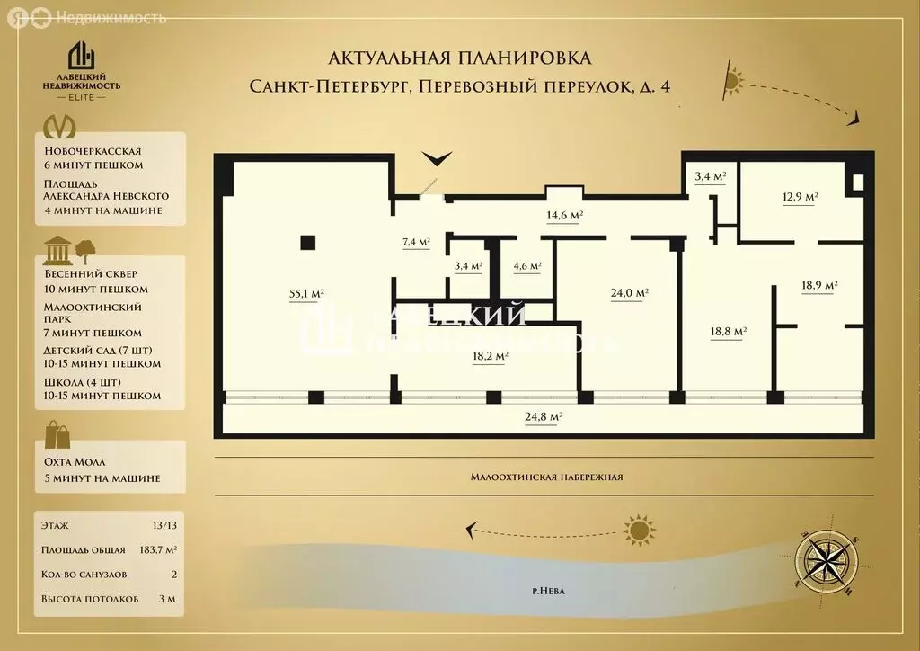 4-комнатная квартира: Санкт-Петербург, Перевозный переулок, 4 (184 м) - Фото 1