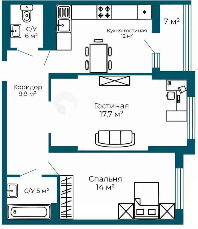 2-к кв. Свердловская область, Екатеринбург ул. Рябинина, 29 (59.7 м) - Фото 1
