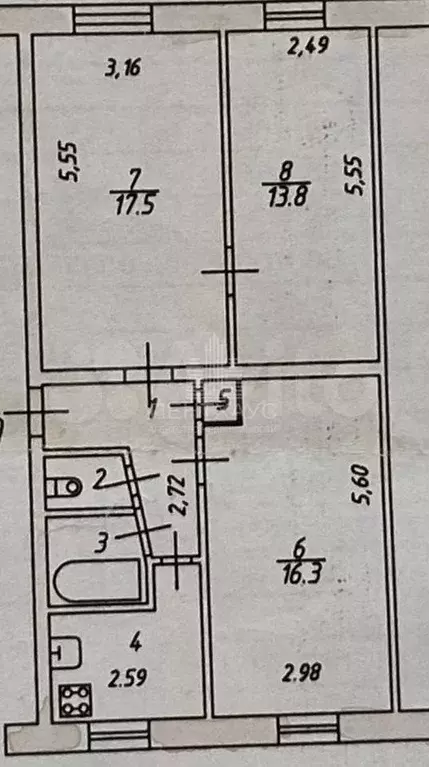 3-к. квартира, 61,7 м, 3/5 эт. - Фото 0