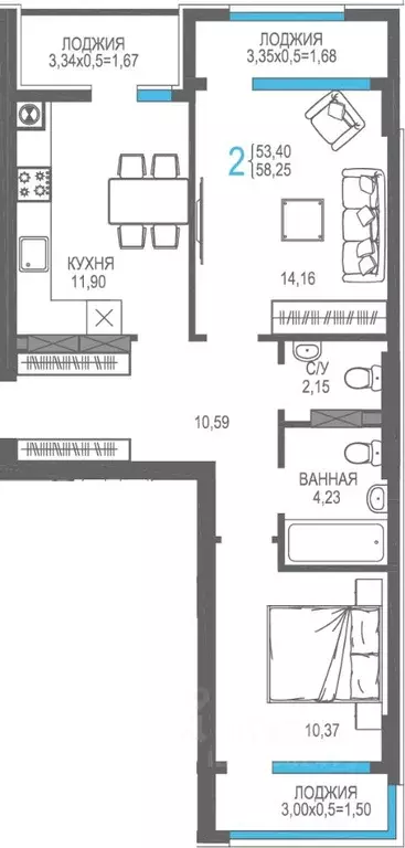 2-к кв. Крым, Алушта На Фонтанке жилой комплекс (58.25 м) - Фото 1