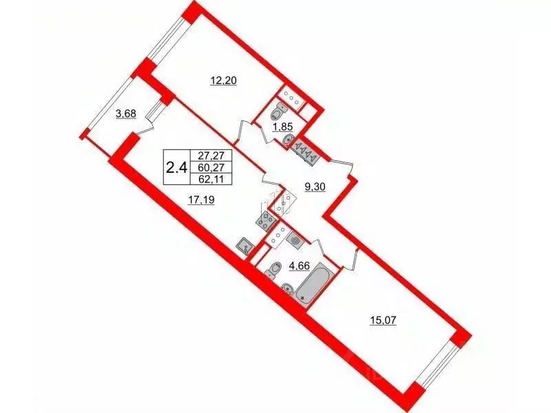 2-к кв. Санкт-Петербург ул. Архивная, 4 (60.27 м) - Фото 1