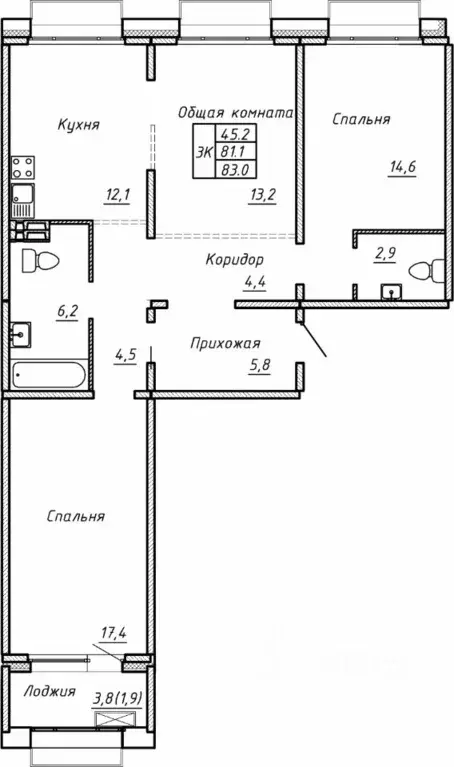 Свободной планировки кв. Новосибирская область, Новосибирск  (83.0 м) - Фото 0