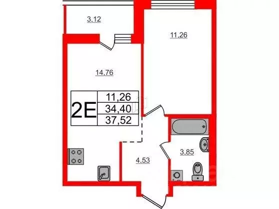 Квартира, 1 комната, 37.52 м - Фото 0