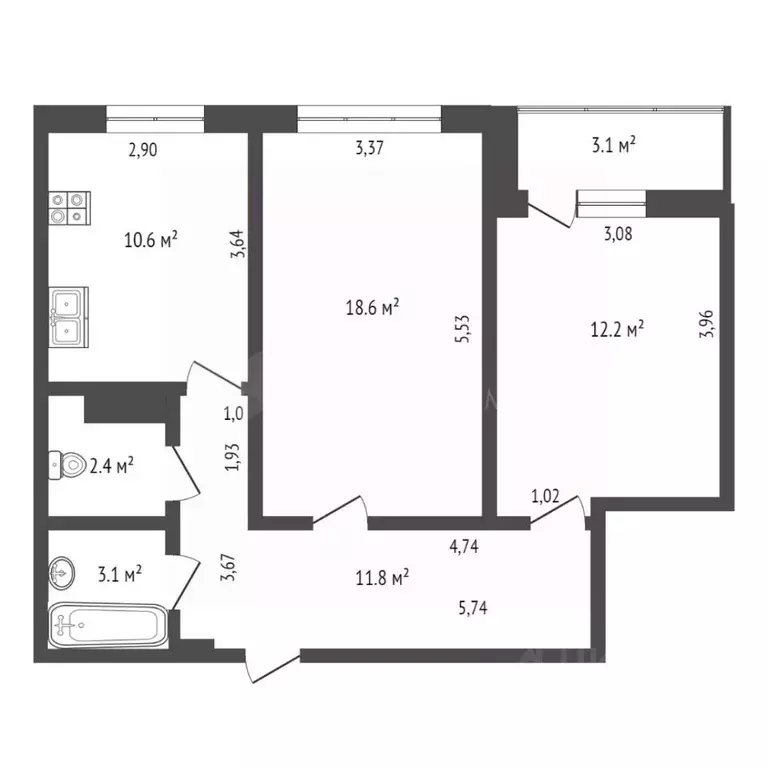 2-к кв. Тюменская область, Тюмень ул. Ю.-Р.Г. Эрвье, 30 (58.7 м) - Фото 0