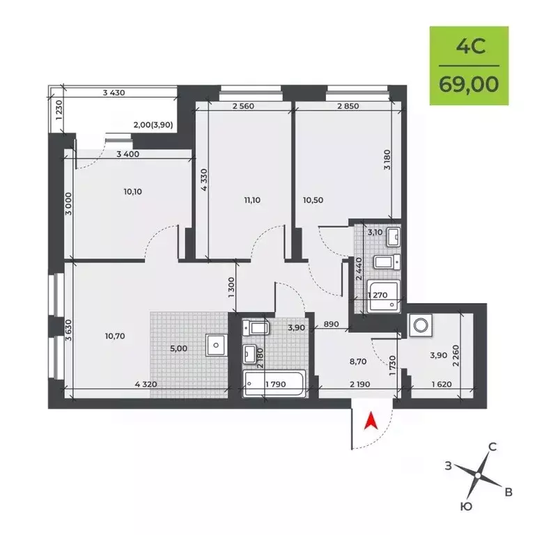4-к кв. Новосибирская область, Новосибирск Юбилейный мкр,  (69.0 м) - Фото 0