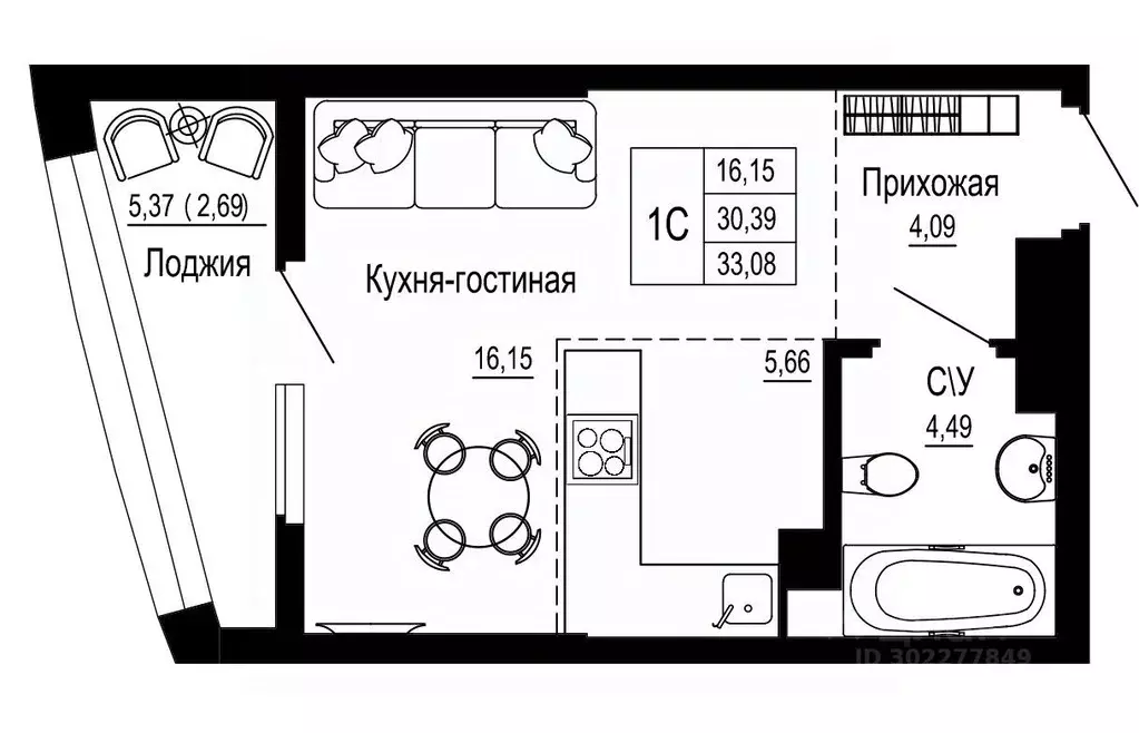 Студия Ростовская область, Ростов-на-Дону Привокзальная ул. (33.1 м) - Фото 0