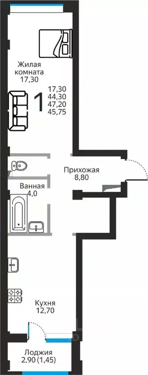 1-к кв. Ставропольский край, Ессентуки Заполотно мкр,  (45.75 м) - Фото 0