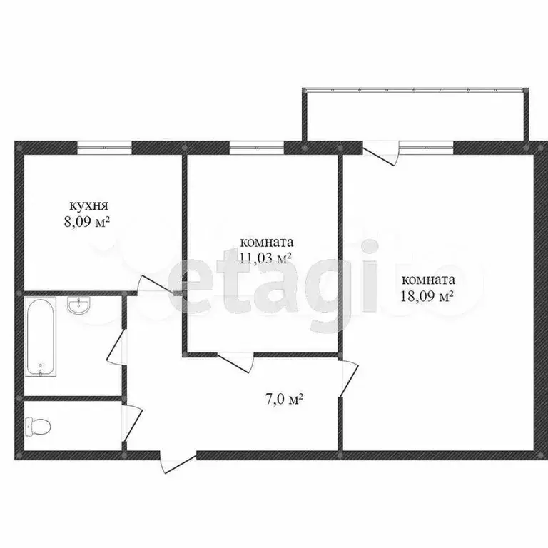 2-к. квартира, 48 м, 1/5 эт. - Фото 0