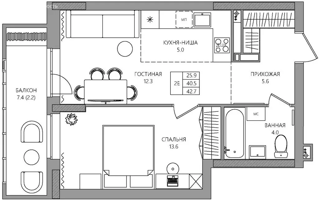 2-комнатная квартира: Пермь, Батумская улица, 21 (42.7 м) - Фото 1