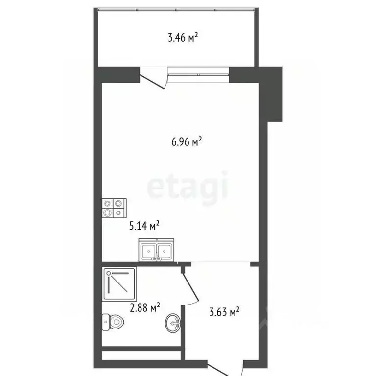 Студия Тюменская область, Тюмень Причальная ул., 7 (22.07 м) - Фото 2