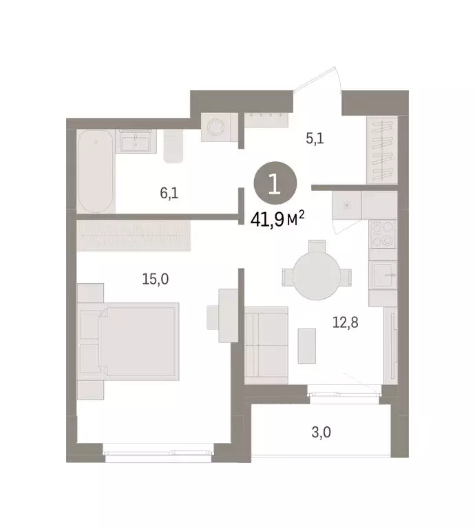 1-комнатная квартира: Пермь, микрорайон Крохалева (41.91 м) - Фото 2