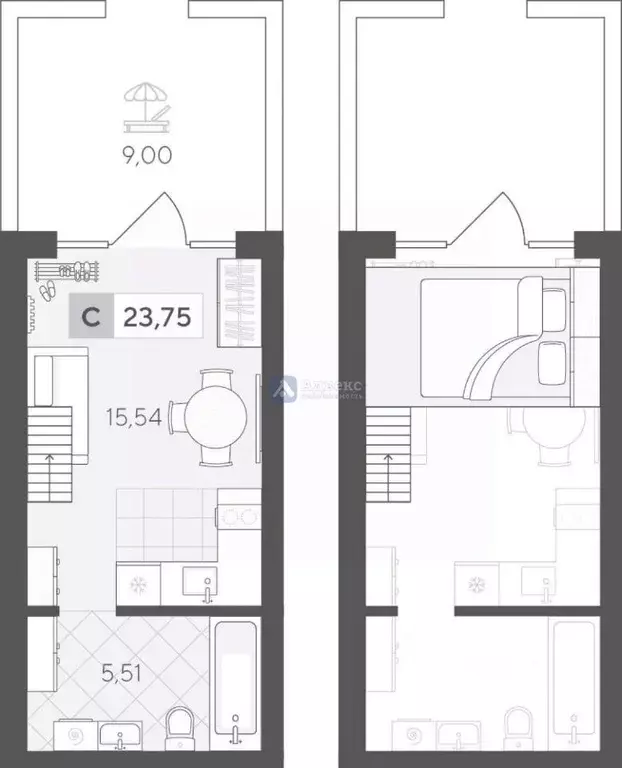Студия Тюменская область, Тюмень ул. Сергея Корепанова, 34 (30.05 м) - Фото 1