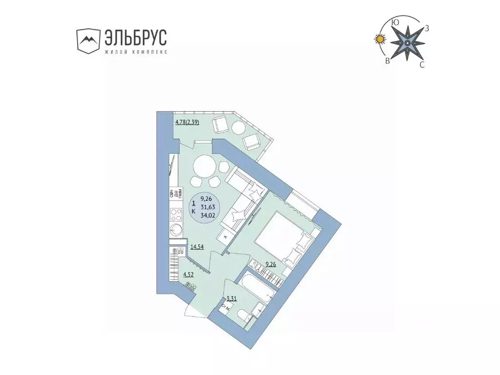1-к кв. Башкортостан, Уфа Кавказская ул., 24 (34.02 м) - Фото 0