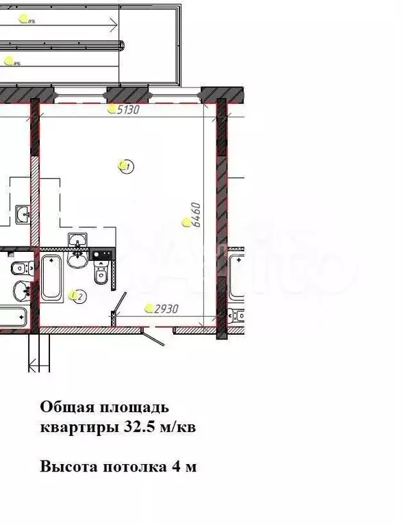 1-к. квартира, 32,5 м, 1/9 эт. - Фото 0