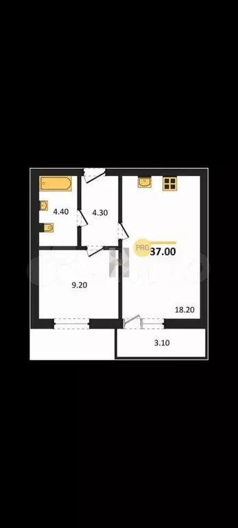 1-к. квартира, 37 м, 2/8 эт. - Фото 1
