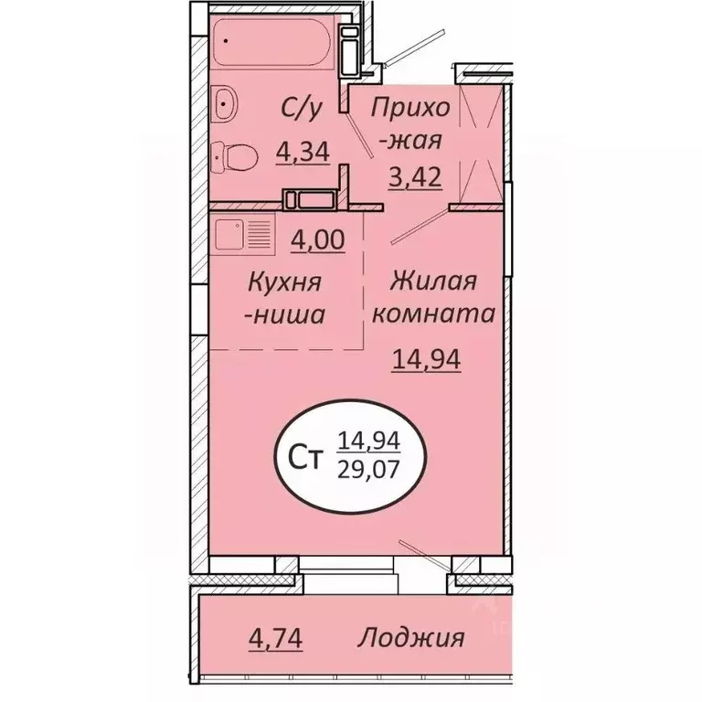 Студия Новосибирская область, Новосибирск  (29.07 м) - Фото 0