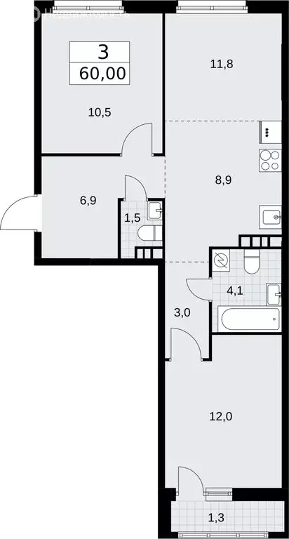 3-комнатная квартира: поселение Марушкинское, квартал № 32, 14 (60 м) - Фото 0