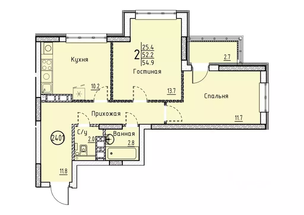 2-к кв. Саратовская область, Энгельс Энгельс-9 мкр,  (54.9 м) - Фото 0