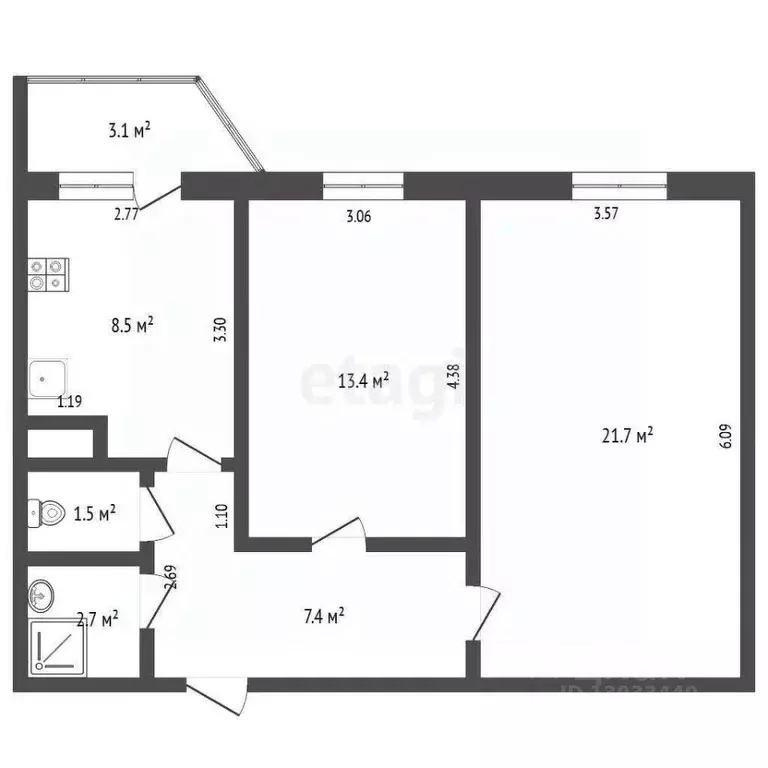 2-к кв. Тюменская область, Тюмень ул. Михаила Сперанского, 23 (55.1 м) - Фото 0