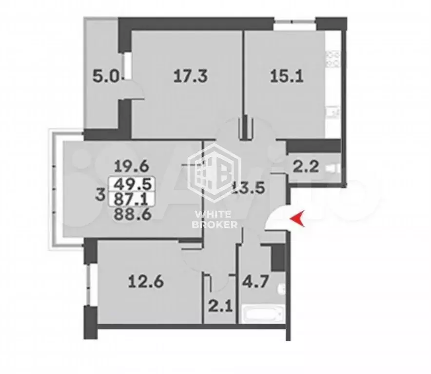 3-к. квартира, 87,8 м, 7/9 эт. - Фото 0