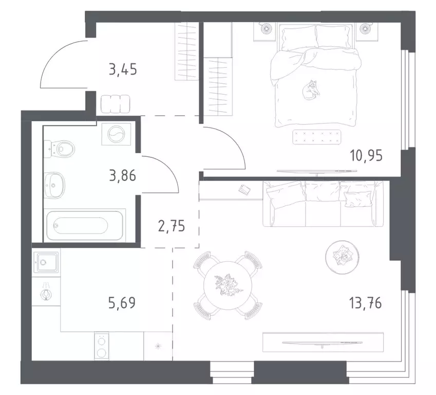 1-к кв. Московская область, Ленинский городской округ, Мисайлово пгт, ... - Фото 1