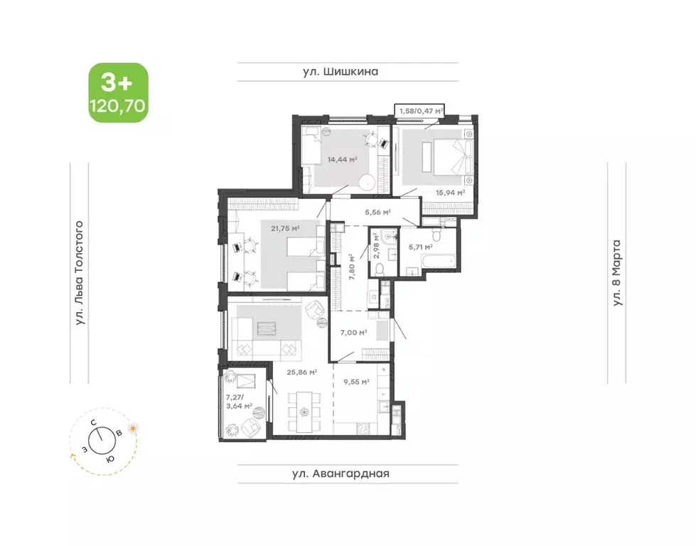 3-к кв. Удмуртия, Ижевск ул. Шишкина, 20к1 (120.8 м) - Фото 1