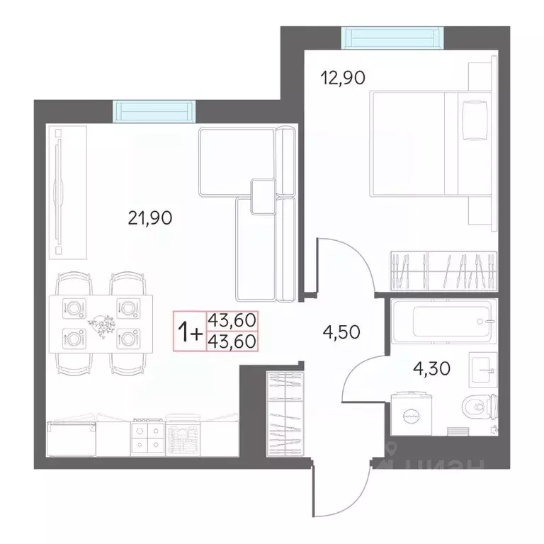 1-к кв. Тюменская область, Тобольск 7А мкр, 29 (43.6 м) - Фото 1