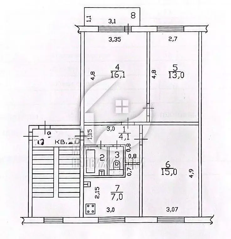Квартира, 3 комнаты, 59.1 м - Фото 1