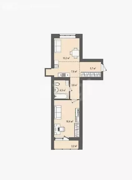 2-комнатная квартира: Кемерово, Космическая улица, 2Б (45 м) - Фото 1
